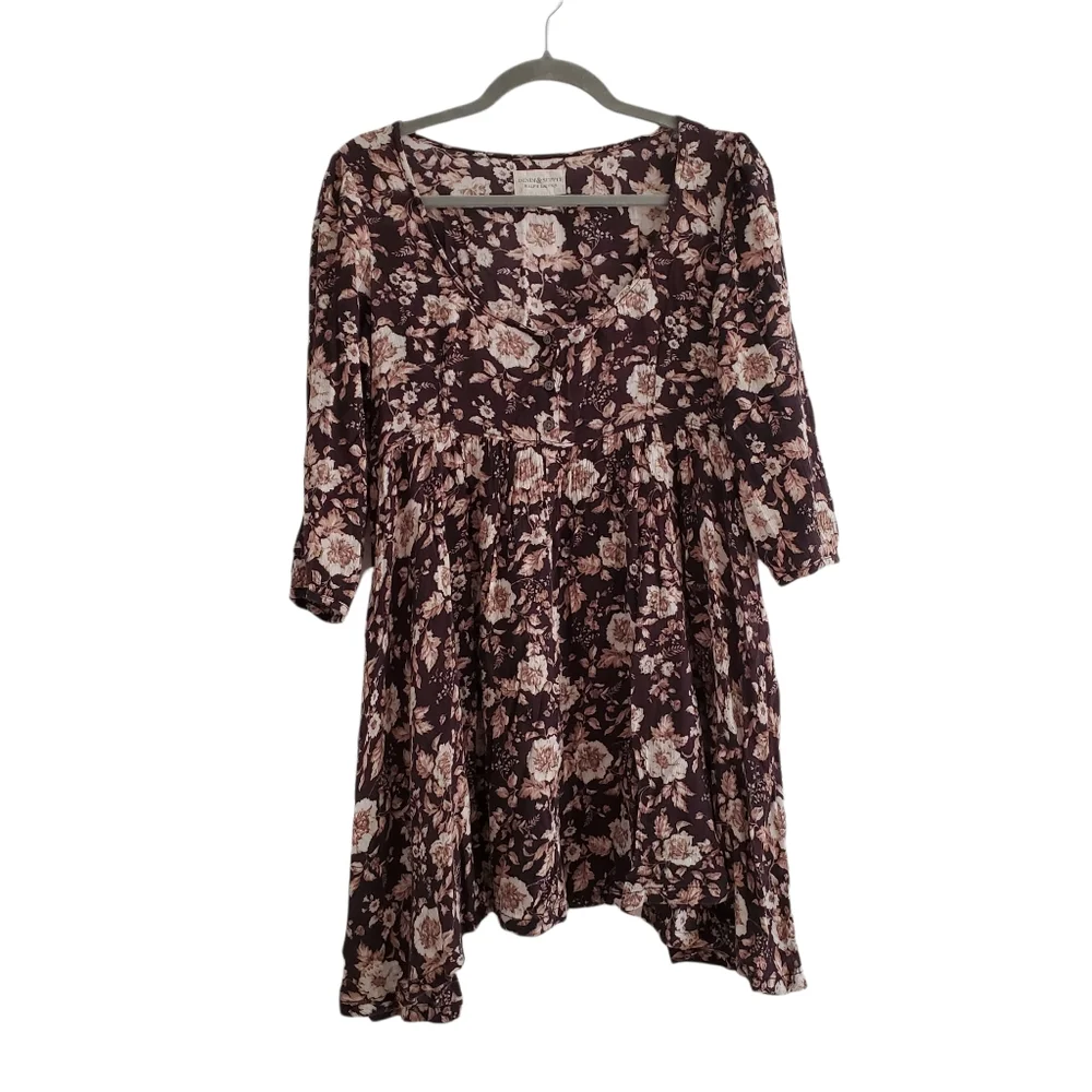 Denim & Supply Brown Floral Babydoll Mini Dress - Picture 1 of 11